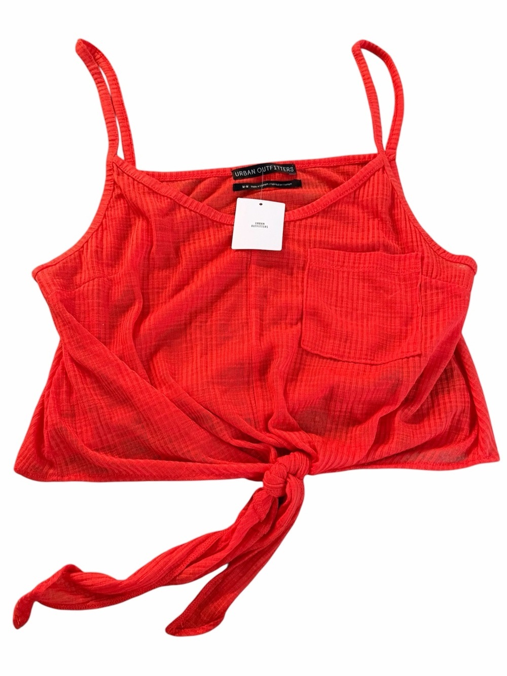 Urban Outfitters vibrant red/orange "Quinn" front-tie cropped cami tank Sz M NWT